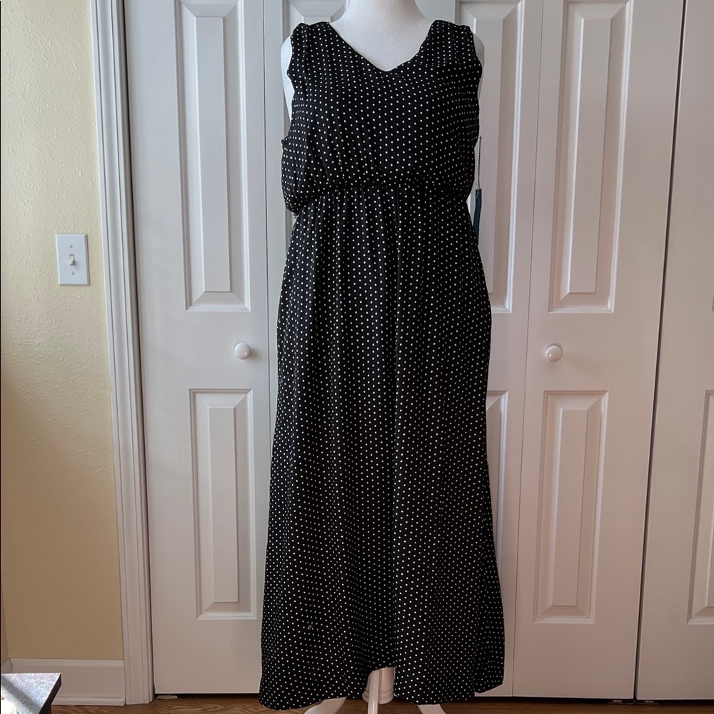Draper James Black Maxi Dress with White Polka Dots